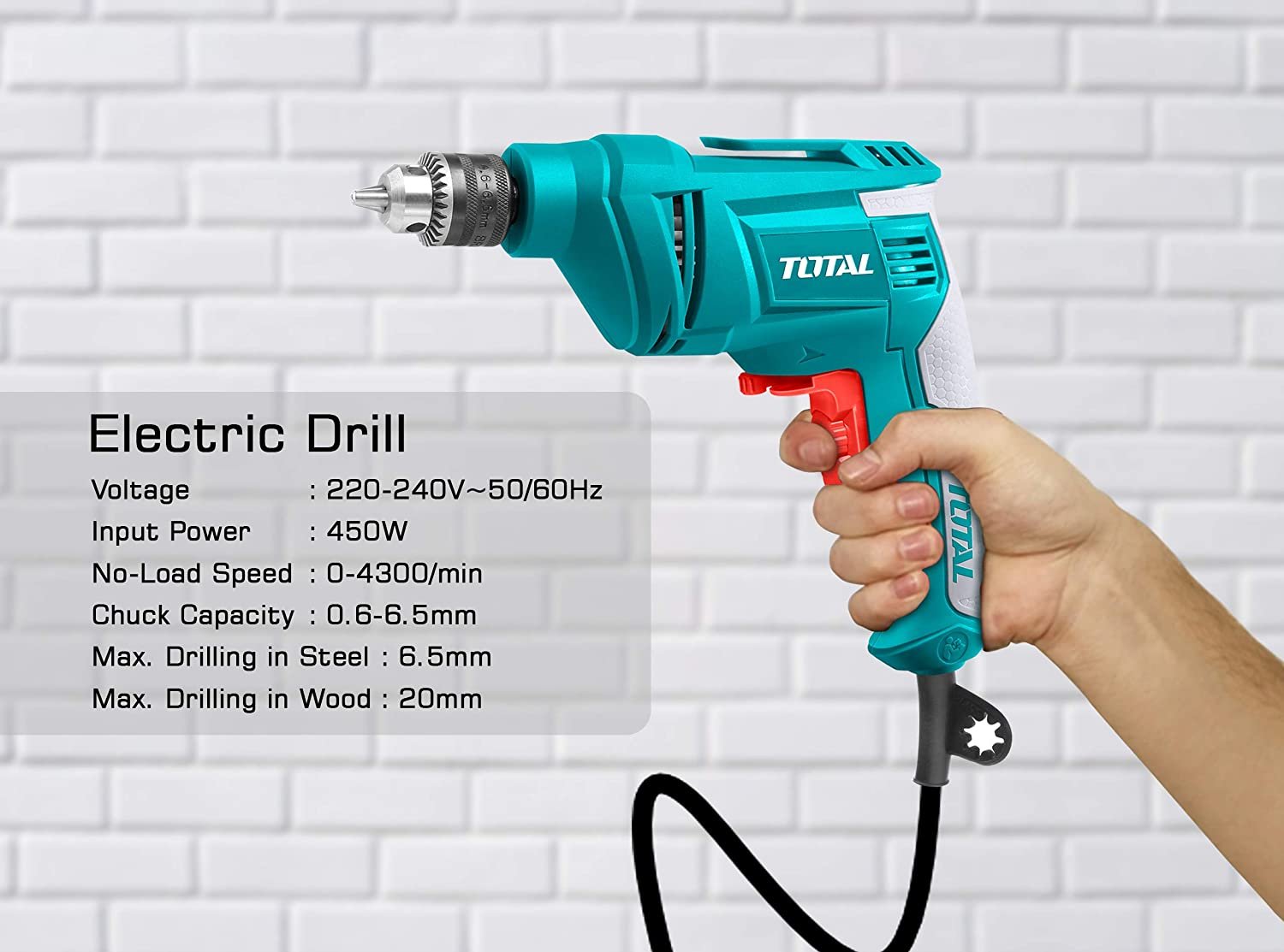 TOTAL 450W Electric Drill with Variable Speed Tools Direct